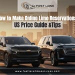 Luxury limousine arriving for customer after online limo reservations – best limo service near me, airport limo service, and limo rental near me.